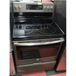 GE 4 BURNER FLAT TOP CONVECTION STOVE WITH WARMING