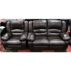 BROWN LEATHERETTE RECLINING LOVE SEAT WITH CHAIR