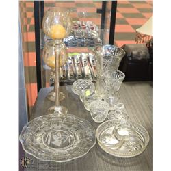 LOT OF ASSORTED CUT GLASS SOLD WITH CANDLE HOLDERS