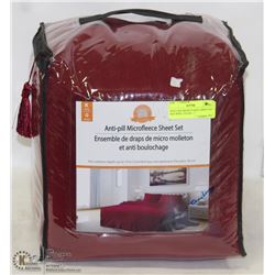 KING SIZE MICRO FLEECE SHEET SET RED WINE  COLOR