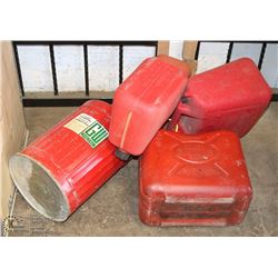 LOT OF 5 GAS CANS VARIOUS SIZES
