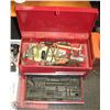 2 DRAWER RED TOOL BOX WITH ASSORTED CONTENTS