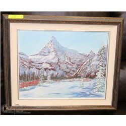 24"X20" MOUNTAIN SCENE BY D. SCHANTZ. FRAMED