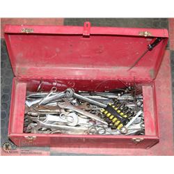 RED TOOL BOX WITH ASSORTED CONTENTS