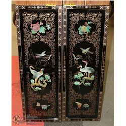 PAIR OF HAND PAINTED DECORATIVE ASIAN WALL PANEL.