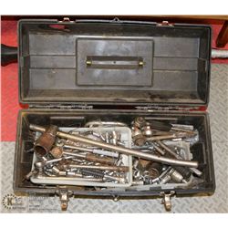 BLACK TOOL BOX FULL OF ASSORTED TOOLS