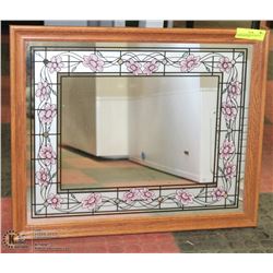 22"X18" FLOWERED DECORATIVE MIRROR WITH OAK
