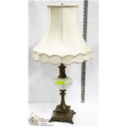 VINTAGE MILK GLASS LAMP WITH BRASS BASE