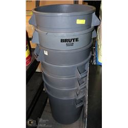 STACK OF 7 RUBBERMAID BRUTE GARBAGE CANS