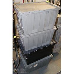 STACK OF 4 COMMERCIAL FOLDING TOTES