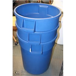 STACK OF 3 BLUE RECYCLING CANS