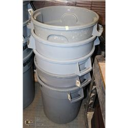 STACK OF 5 ASSORTED GARBAGE CANS