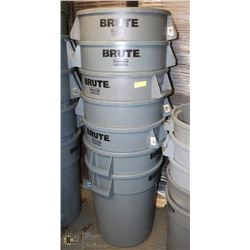 STACK OF 7 RUBBERMAID BRUTE GREY GARBAGE CANS