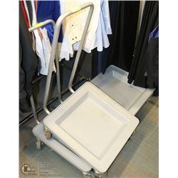 GROUP OF 3 MATCHING 4 WHEEL DOLLIES 2 WITH HANDLES