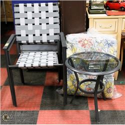 BISTRO CAFE PATIO SET WITH 2 METAL CHAIRS, GLASS