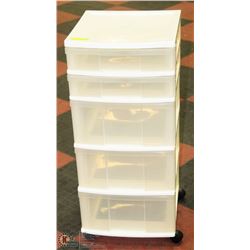 5 DRAWER ROLLING PLASTIC STORAGE CART - 35"H X