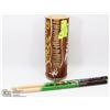 WOOD DRUM WITH PAIR OF PAINTED DRUM STICKS