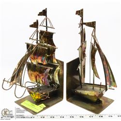 VINTAGE METAL SHIP BOOKENDS