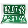 Image 1 : LOT OF TWO 1968 ALBERTA UNUSED LICENSE PLATES.