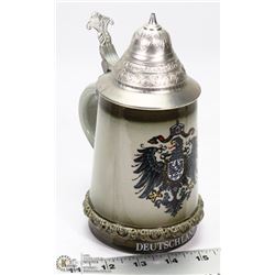VINTAGE  STEIN WITH PEWTER LID