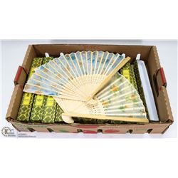 FLAT OF 30 ASSORTED DECORATIVE HAND FANS