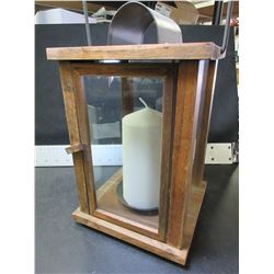 Wood & Glass Hurricane Lantern with Candle