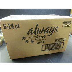 New Case of Always fresh ultra thin size 4 /  6 packs of 24 ct