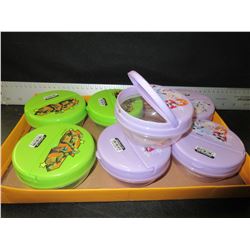 Flat of 7 New Flip Top Snack Containers / great for lunches etc.