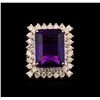 Image 2 : 14KT Rose Gold 10.76 ctw Amethyst and Diamond Ring