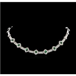 6.15 ctw Diamond and Emerald Necklace - 18KT White Gold