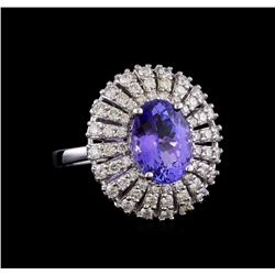 4.21 ctw Tanzanite and Diamond Ring - 14KT White Gold