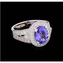 2.97 ctw Tanzanite and Diamond Ring - 14KT White Gold