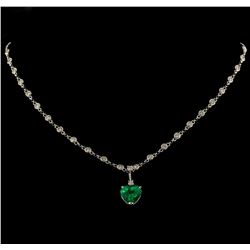 3.82 ctw Emerald and Diamond Pendant With Chain - 14KT White Gold