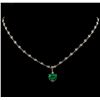 Image 1 : 3.82 ctw Emerald and Diamond Pendant With Chain - 14KT White Gold