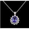 Image 1 : 3.28 ctw Tanzanite and Diamond Pendant With Chain - 14KT White Gold