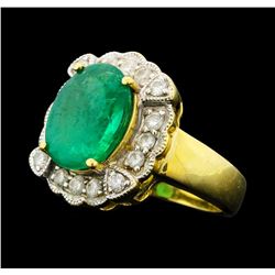 4.80 ctw Emerald And Diamond Ring - 14KT Yellow Gold With Rhodium Plating