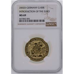 2002D Germany 100 Euro Introduction of the Euro Gold Coin NGC MS69