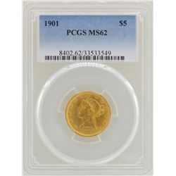 1901 $5 Liberty Head Half Eagle Gold Coin PCGS MS62