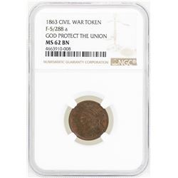 1863 Civil War Token God Protect the Union NGC MS62BN