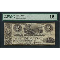 1838 $2 Orphan Institute's Bank Obsolete Note PMG Choice Fine 15