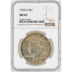 1924-S $1 Peace Silver Dollar Coin NGC MS65