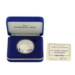 SS Central America .999 Fine Silver Proof Metal w/ Gold Nugget w/Box & COA