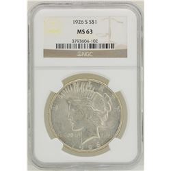1926-S $1 Peace Silver Dollar Coin NGC MS63