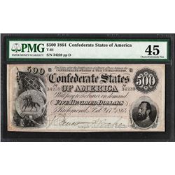 1864 $500 Confederate States of America Note T-64 PMG Choice Extremely Fine 45