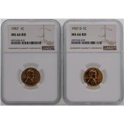 Lot of 1957 & 1957-D Lincoln Wheat Penny Coins NGC MS66RD