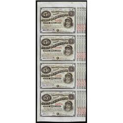 Uncut Sheet of (4) State of Louisiana Baby Bond Obsolete Notes