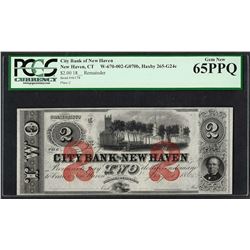 1865 $2 City Bank of New Haven Obsolete Note PCGS Gem New 65PPQ