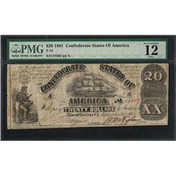 1861 $20 Confederate States of America Note T-18 PMG Fine 12 Cut Cancel