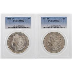 Lot of 1884-O & 1885-O $1 Morgan Silver Dollar Coins PCGS MS63