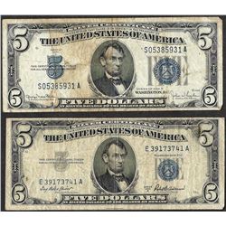 Lot of 1934D & 1953A $5 Silver Certificate Notes